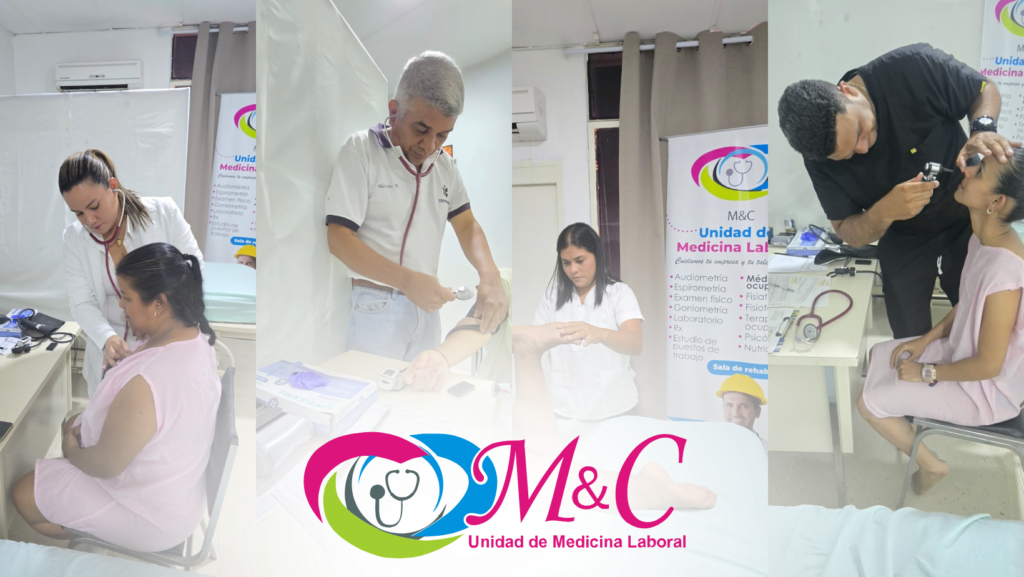 Personal médico de la Unidad de Medicina Laboral M&C realizando evaluaciones en la Policlínica San Juan de los Morros"